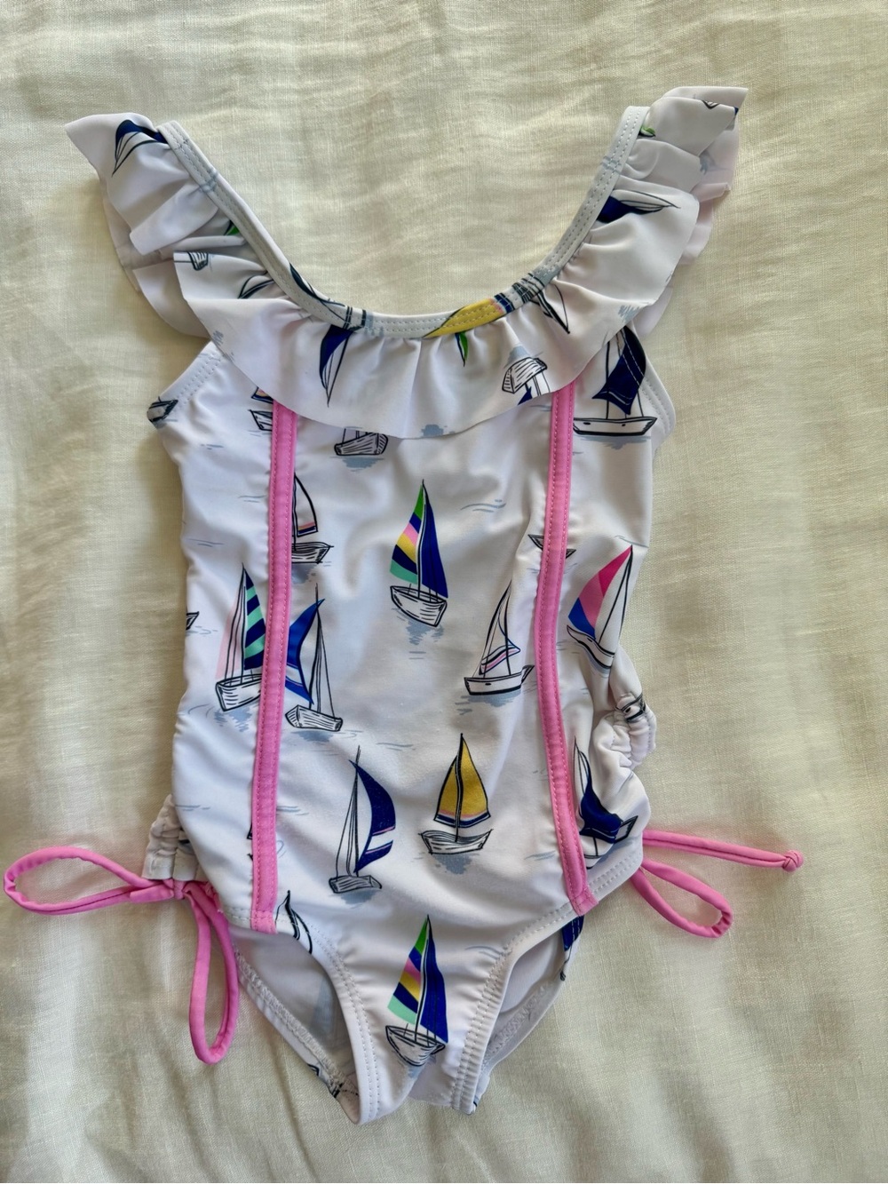 Blueberry Bay Girls White Sailboat One-Piece Swimsuit